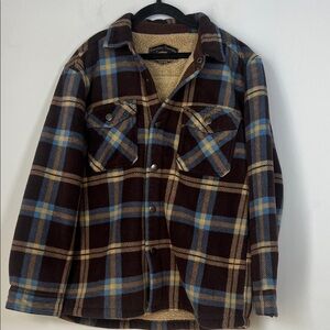 Freedom Foundry Dry Good Co Kids Brown & Blue Plaid‎ Fleece Jacket Boys Medium